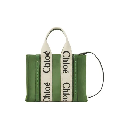 Chloe Древесный Замш Холст Тоут Сумка Сумка для покупок Сумка Маленькая Женская Зеленая