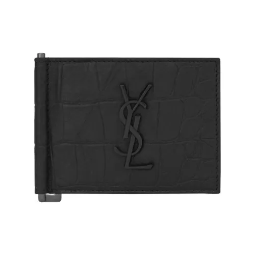 SAINT LAURENT Монограмма Sheepskin Check Pocket Clip Wallet Men's Black