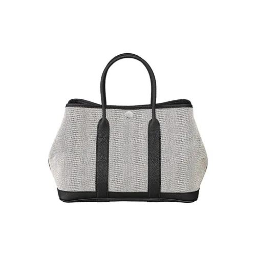 HERMES Garden Party Холст с кожей Сад Сумка Unisex Light Бежевый и Черный