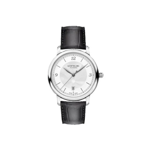 MONTBLANC Механический механизм Мужские часы Часы 39 мм Белый циферблат Корпус из нержавеющей стали Ремешок из натуральной кожи