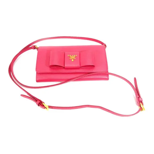 PRADA Saffiano Крестообразный Текстура Коровья Кожа Кошелек Женский Розовый