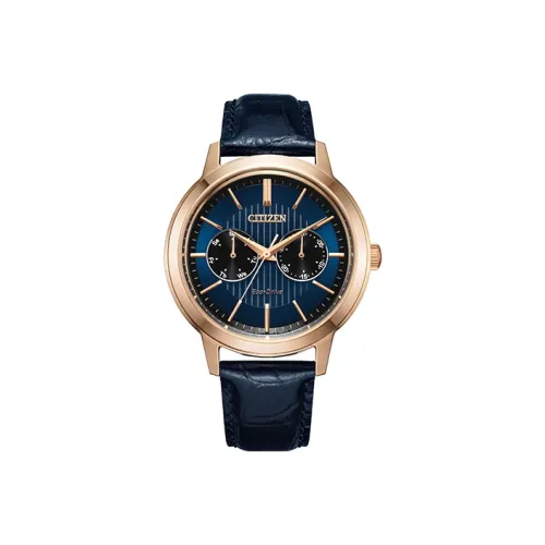 CITIZEN Ecology Drive Collection Светильник Кварцевый механизм Коровья кожа Ремешок Часы Мужские часы Синий циферблат