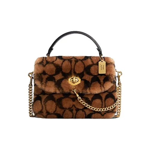 COACH Jennifer Lopez Коллаборация Marlie Кожа с Ткань Ручная Сумка Сумка через плечо Средняя Женская Леопардовый принт Коричневый