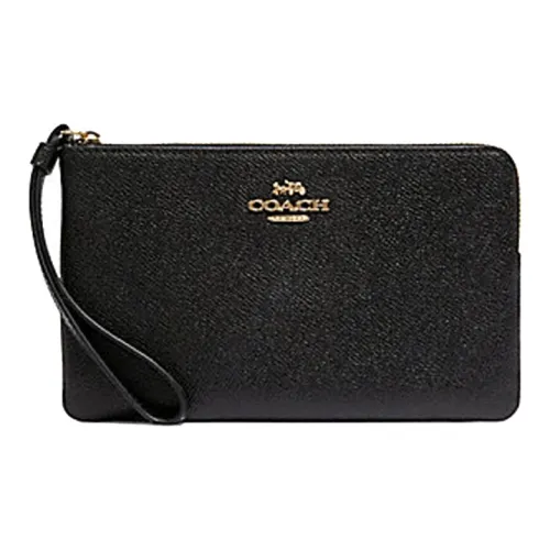 COACH Corner Zip Кожа Запястье Сумка Клатч Большой Женский Черный