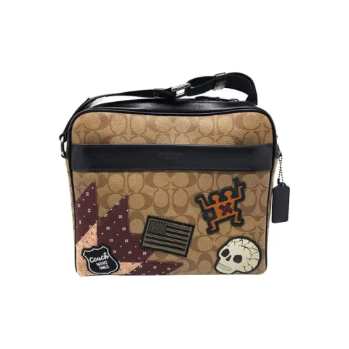 COACH Keith Haring Коллаборация Camera Холст с кожей Camera Сумка Сумка через плечо Большой Мужской Хаки