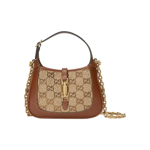 GUCCI Jackie 1961 Холст с кожей Лунный Сумка на плечо Сумка на плечо Сумка Мини Женская Эбеновый
