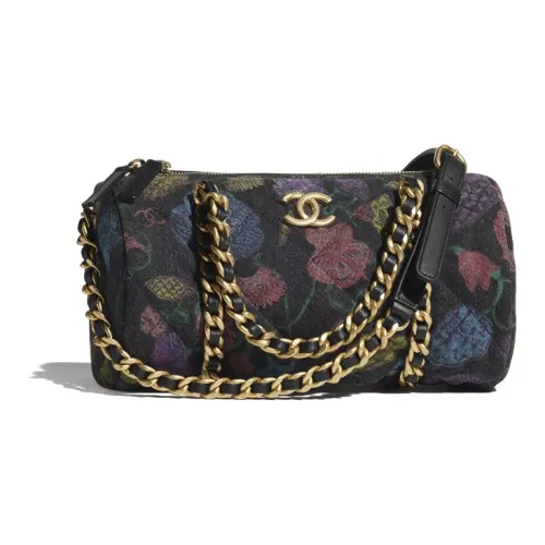 CHANEL Деним Bowling Bag Сумка Сумка через плечо Сумка через плечо Унисекс Угольный Серый Многоцветный