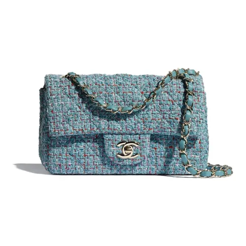 CHANEL Classic Flap CF Шерсть Металл Mouth COVER Сумка Сумки через плечо Мини Женские Турецкий синий Серебряный