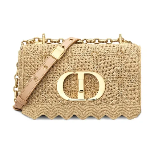 DIOR Caro Хлопок Сумка через плечо Средняя Женская Золотая