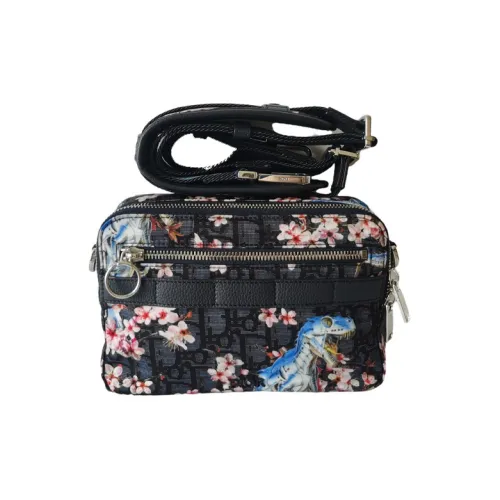 DIOR Динозавр Вишневый цветок Узор С кожаными вставками Косметичка Унисекс Многоцветный