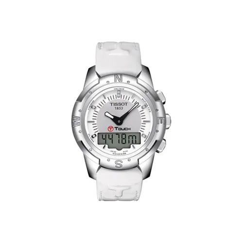 TISSOT Touchscreen Collection Кварцевый механизм Унисекс Часы 43,3 мм Белый циферблат Титан Корпус Кожаный ремешок