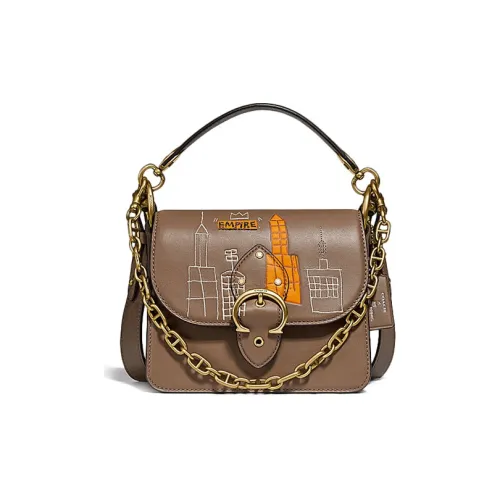 Коллаборация COACH X Basquiat Beat 18 Кожаная квадратная сумка портативная сумка через плечо маленькая женская коричневый