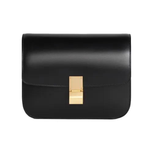 CELINE Классический Bo Коровья кожа Тофу Маленькая квадратная сумка Сумка через плечо Средний размер Женская Черная