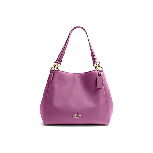 COACH Hallie Утонченный Каменная Кожа Плечевая Сумка Большая Женская Фиолетовая