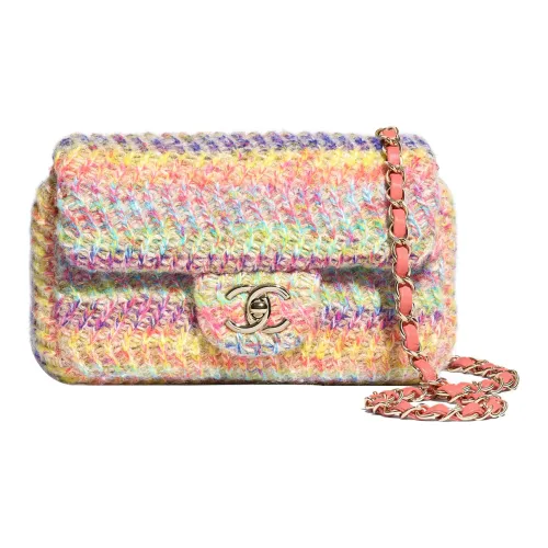 CHANEL Трикотажная ткань сумка с клапаном сумка через плечо маленькая женская радужная