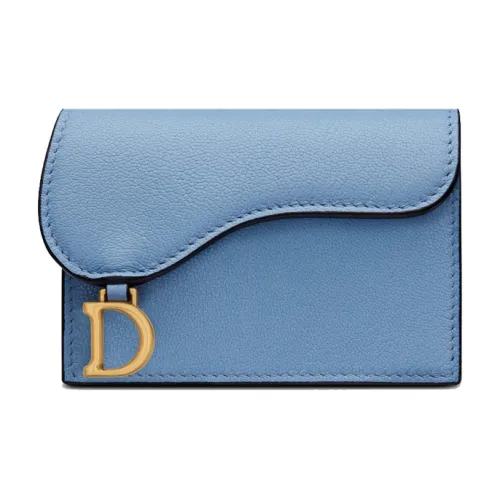 DIOR Седло Козья кожа с откидной крышкой Держатель для карт кошелек Женские Васильковый синий Кляйн-синий