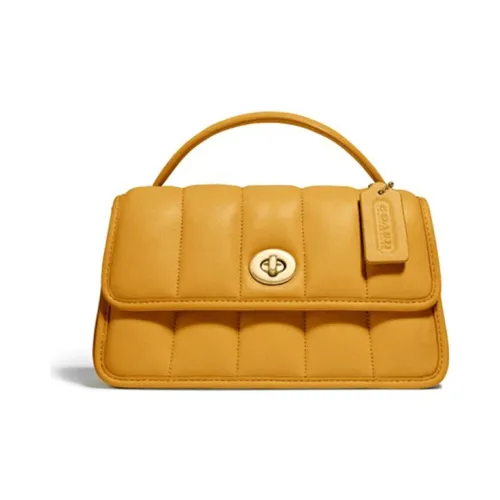 COACH Turnlock Овчина Кожа Портативный Сумка через плечо Сумка на плечо Средняя Женская Курослеп Желтая
