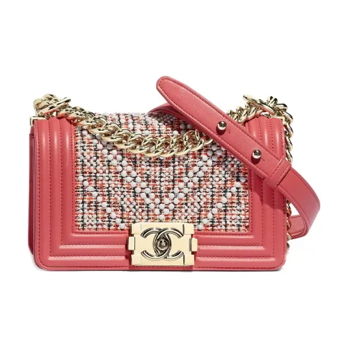 CHANEL LEBOY Twill Soft Tweed Calfskin Metal Shoulder Bag Women's Pink