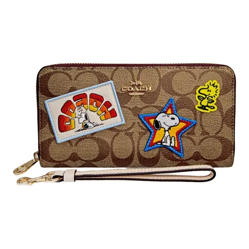 COACH PEANUTS Collaboration Zip Around Кожаный кошелек Унисекс Коричневый