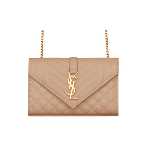 SAINT LAURENT GRAIN LEATHER Конверт Сумка Сумка через плечо Маленькая Женская Бежевая