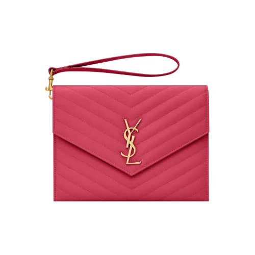 SAINT LAURENT MONOGRAM LEATHER Конверт Сумка Клатч Стандартный Женский Фуксия