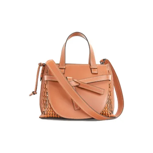 LOEWE Gate Телячья кожа Ткани вязаные Соломенное плетение Сумка через плечо Сумка Женская Коричневый