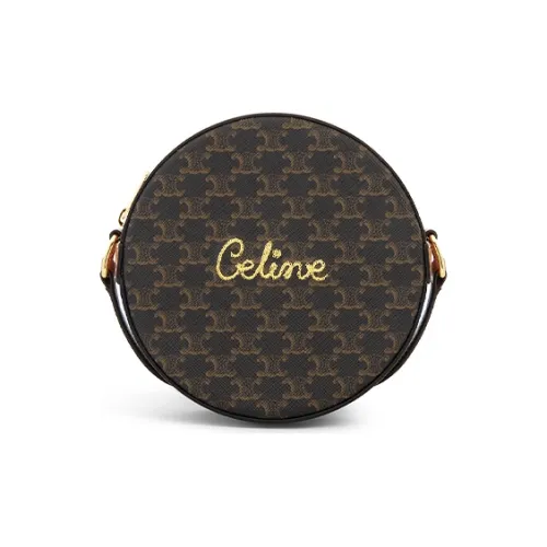 CELINE Triomphe Вышивка Ткань Сумка через плечо Круглая сумка Женская Коричневая