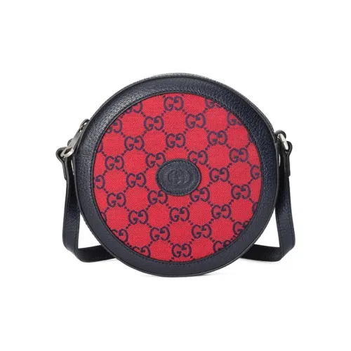 GUCCI Valentine's Day Collection Холст с кожей Круглая Сумка Сумка через плечо Женская Красная и Темно-синяя