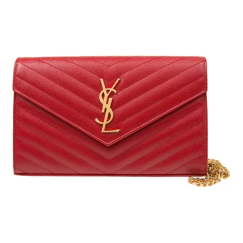 SAINT LAURENT Коровья кожа Цепочка Кошелек Сумка через плечо Женская Красная