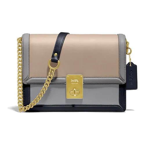 COACH Hutton Кожа Маленькая Квадратная Сумка Сумка с Цепочкой Сумка через плечо Женская Синяя Коричневая Многоцветная