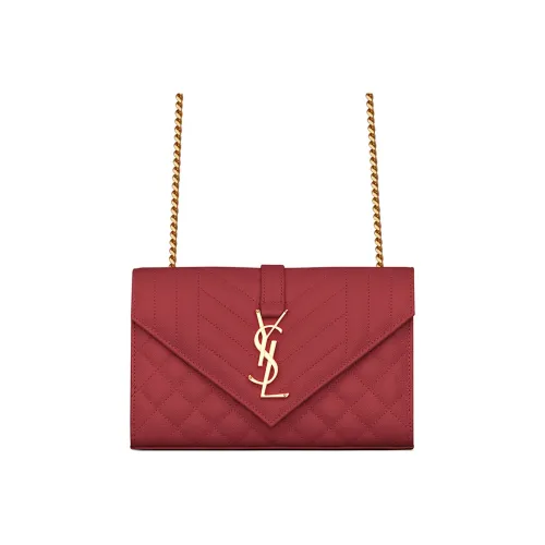 SAINT LAURENT Конверт GRAIN LEATHER Сумка-конверт Сумка через плечо Маленькая Женская Ярко-красная