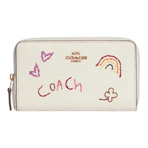 COACH Diary Вышивка Коллаборация Id Zip Wallet Галечная кожа Держатель для карт кошелек Женская Белая