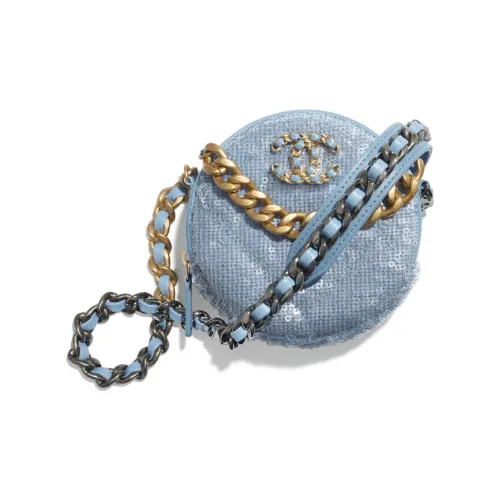 CHANEL 19Bag Блестки с коровьей кожей круглая сумка сумка через плечо женская небесно-голубой