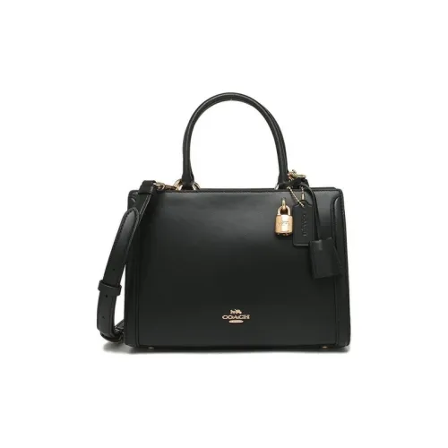 COACH Zoe Телячья кожа Маленькая квадратная сумка с замком Сумка через плечо Сумка Средний размер Женская Черная