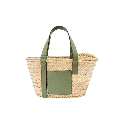 LOEWE Basket Пальма Волокно Коровья кожа Корзинка-сумка Тоут Сумка Сумка для покупок Сумка Маленькая Женская Зеленая