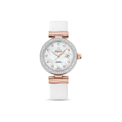 OMEGA Disc Fly Collection Автоматический Механический Механизм Женские Часы 34 мм Белый Циферблат Кожаный Ремешок