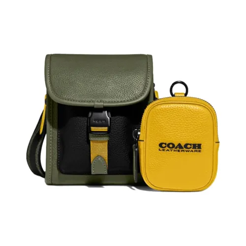 COACH Charter Пескоструйная кожа Сумка через плечо Мини Мужская Армейский зеленый и Желтый