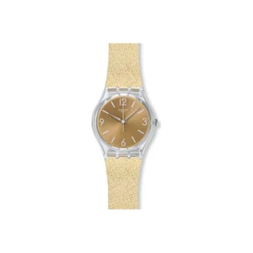 SWATCH Original Collection Кварцевый механизм Женские часы 39,2 мм Золотой циферблат Пластиковый корпус Часы Силиконовый ремешок