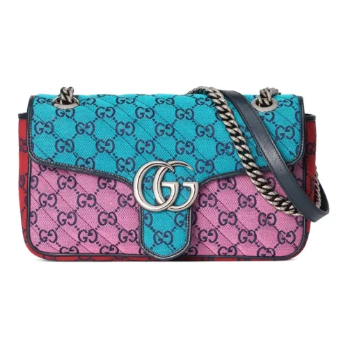 GUCCI GG Marmont Кожа с лоскутным шитьем, холст, цепь, сумка через плечо, сумка на плечо, женская, многоцветная