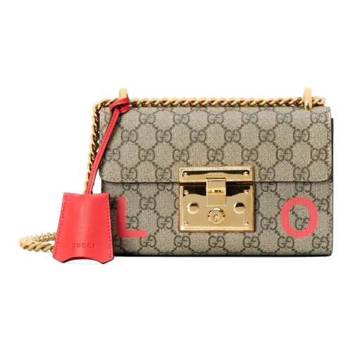 GUCCI Сумка с навесным замком холст и кожа коробка сумка через плечо сумка на плечо женская