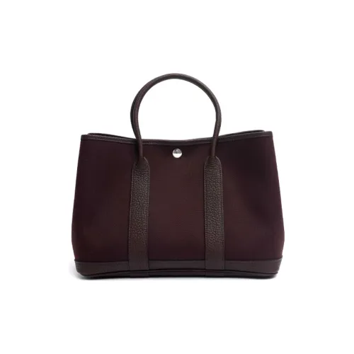 HERMES Garden Party Холст с Negonda Телячья кожа Садовая сумка Унисекс Шоколад Рубиново-красный