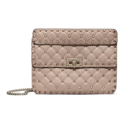 Valentino ROCKSTUD SPIKE Sheepskin Сумка через плечо Сумка через плечо Сумка среднего размера Женская Нюдово-розовая