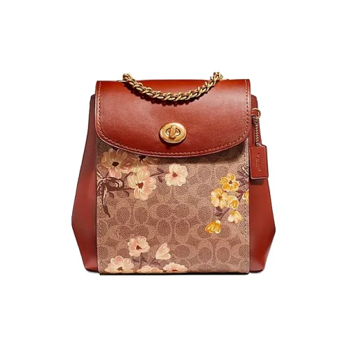 COACH Parker Холст Рюкзак Маленький Женский Коричневый