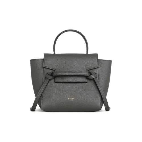 CELINE Ремень Grained Телячья кожа Сумка сома Сумка через плечо Сумка Женская Серый