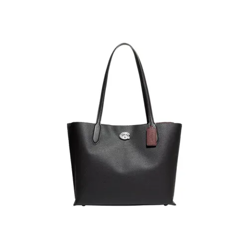 COACH Willow Однотонная кожаная сумка-тоут сумка сумка через плечо большая женская черная
