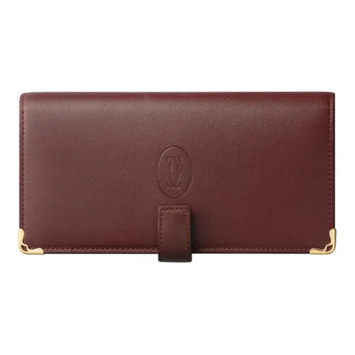 Cartier Бумажник Стандартного Размера, Съемный Футляр На Молнии Для 5 Кредитных Карт Телячья Кожа Бордового Цвета, Позолоченная Отделка