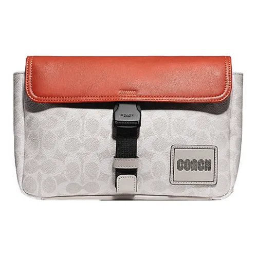 COACH Pacer Кожа Одно плечо Сумка через плечо Слинг-сумка Сумка на пояс Средний Мужской Ярко-оранжевый Белый Монограмма
