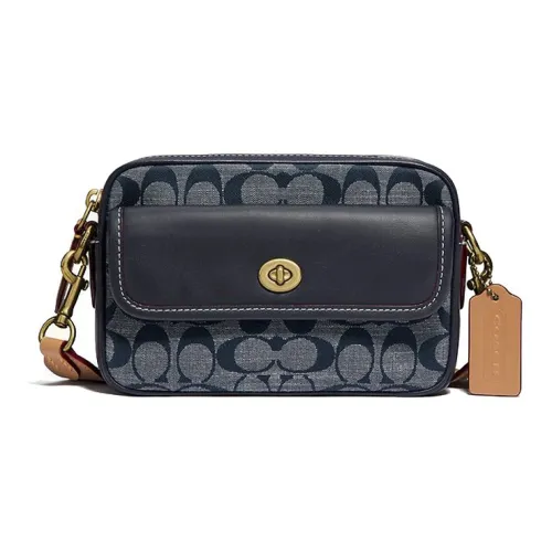 COACH Canvas с кожаными вставками Camera Сумка Маленькая квадратная сумка Сумка через плечо Сумка на талию Сумка на плечо Женская Морской синий