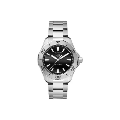 TAG HEUER Кварцевый механизм Мужские часы Черный циферблат Корпус из нержавеющей стали Ремешок из нержавеющей стали