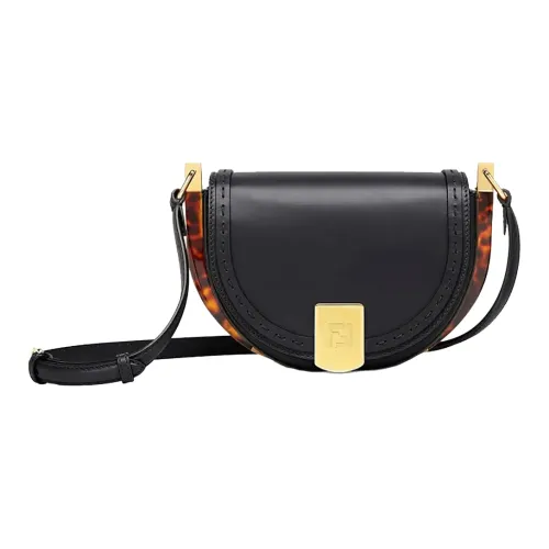 FENDI Кожа Полумесяц Сумка Седло Сумка Сумка через плечо Сумка на плечо Женская Черная